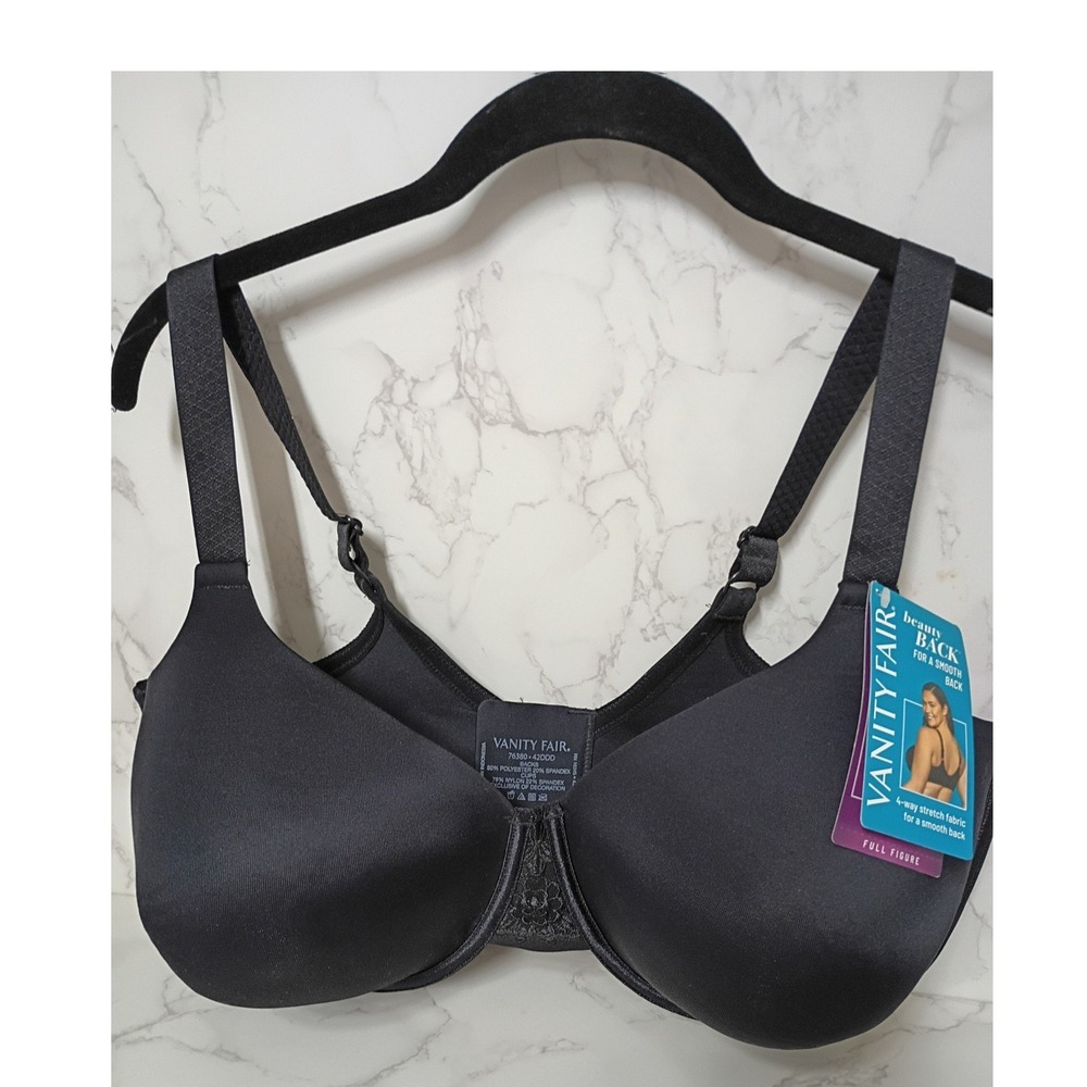 VANITY FAIR Beauty Back Full Figure Black Underwire Bra - NWT - Size 42DDD